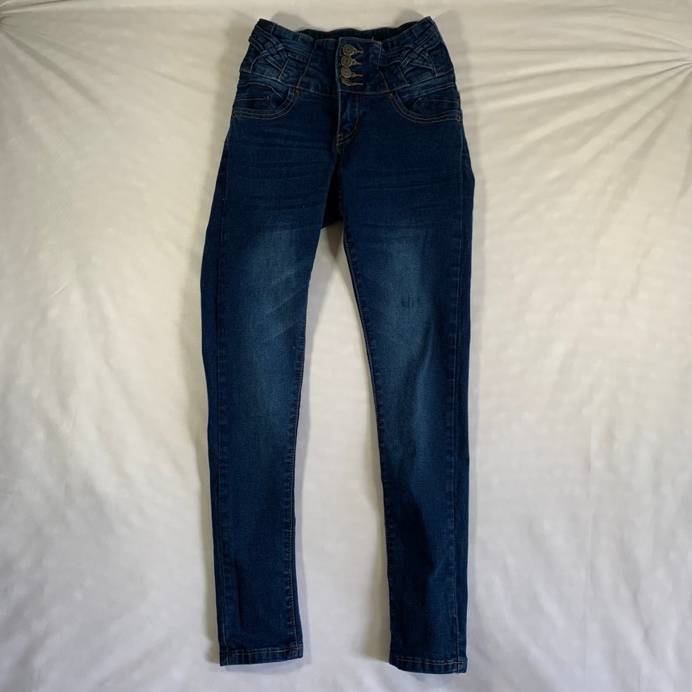 VINCE BLUE WOMENS SIZE 3 JEANS SKINNY STRETCH MEDIUM-DARK WASH  MID RISE